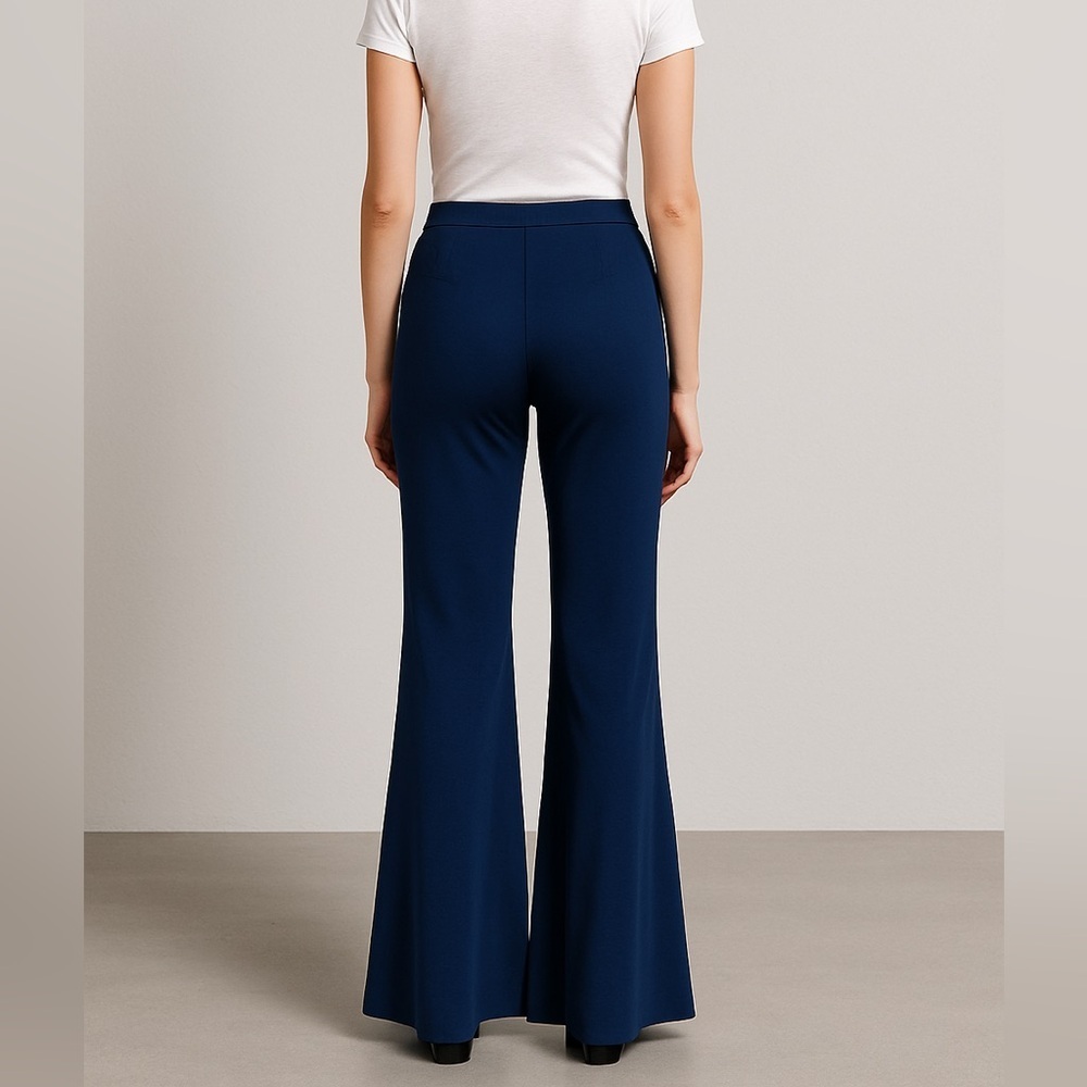 Ellie’s Boutique Navy High-Waist Flare‎ Pants Wide Leg Trousers Navy Blue Medium - Picture 2 of 4